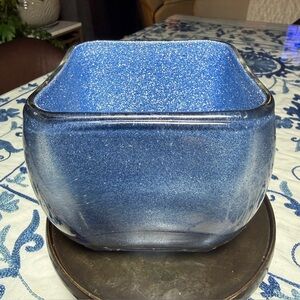Stunning Deep Blue Square Glass/Ceramic Bowl Speckled Glitter Interior Unique
